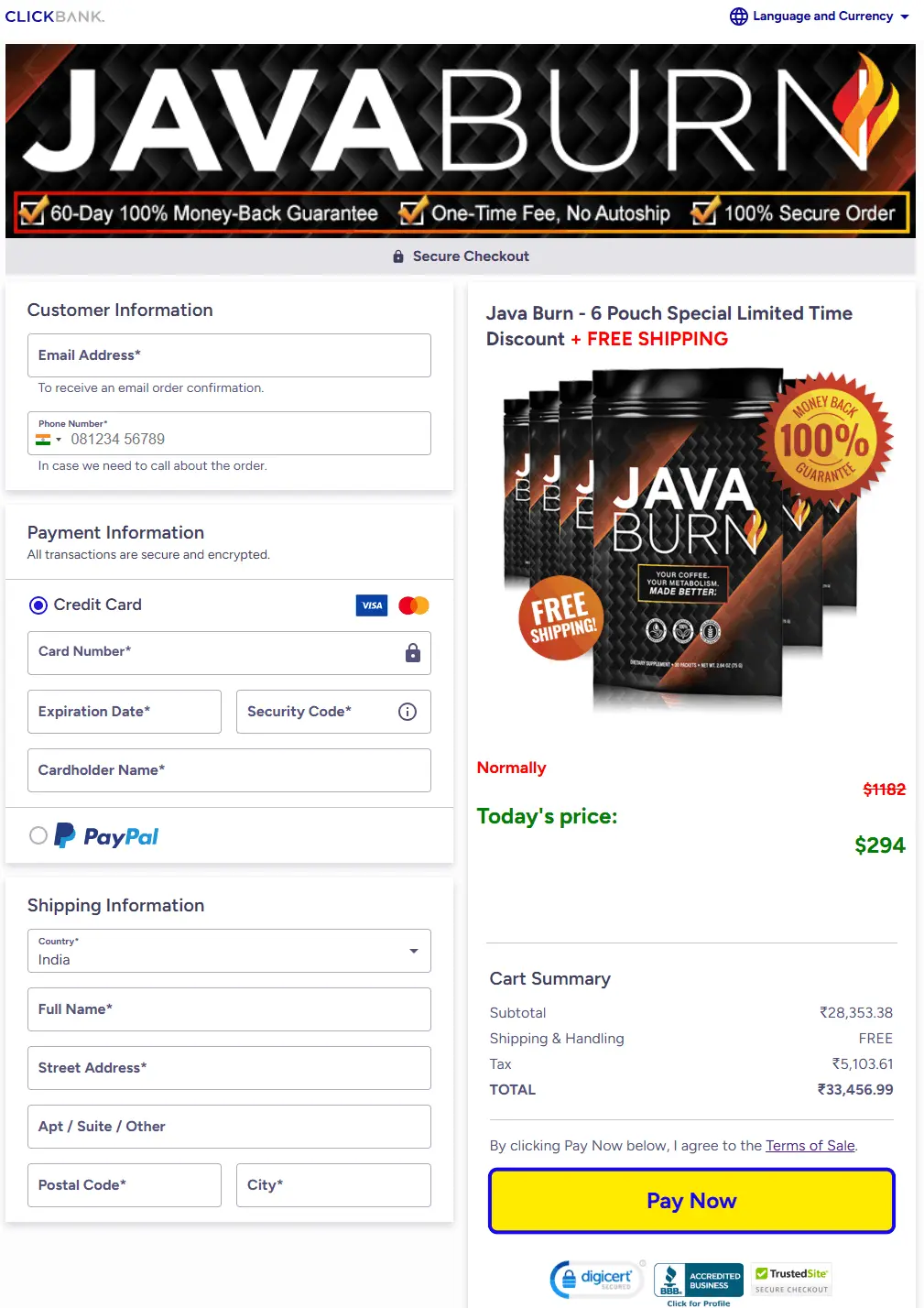 Java Burn Secure Order Checkout